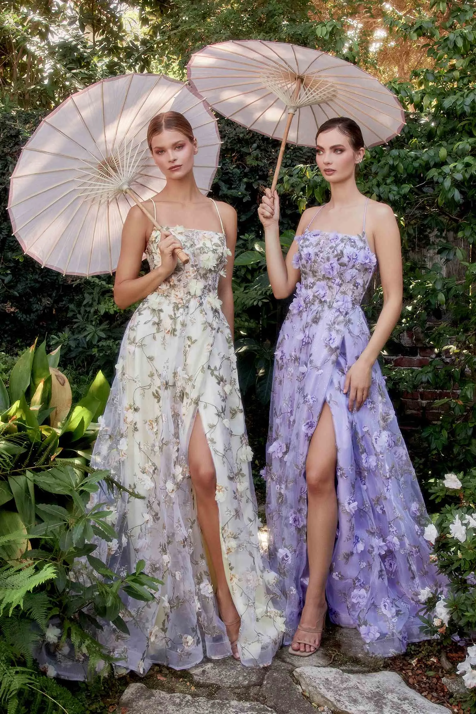 Andrea & Leo A1138 Floor Length Floweret Backless A-Line Gown with Slit