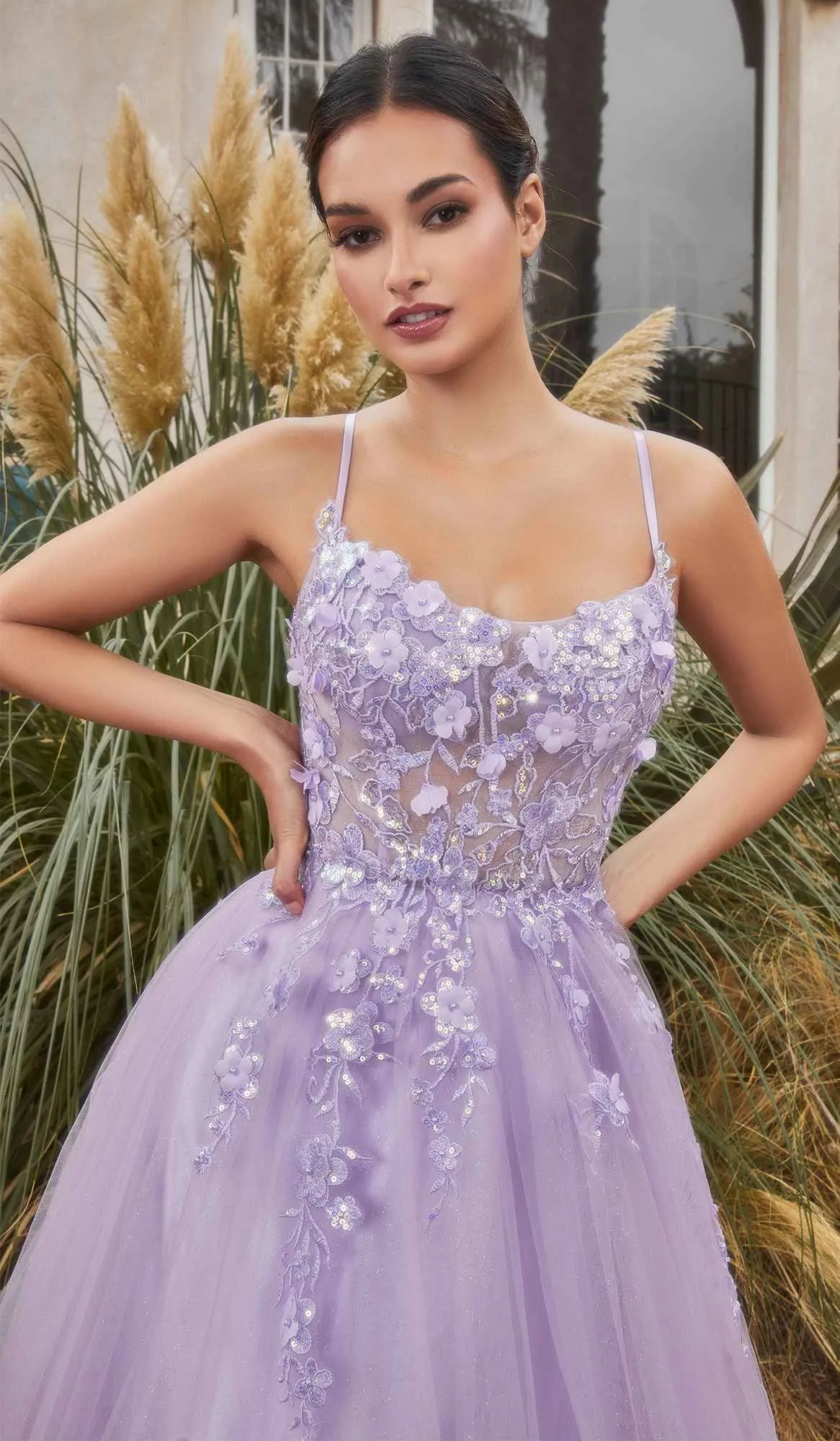 Andrea & Leo A1142 Floor Length Floral Applique A-Line Tulle Gown