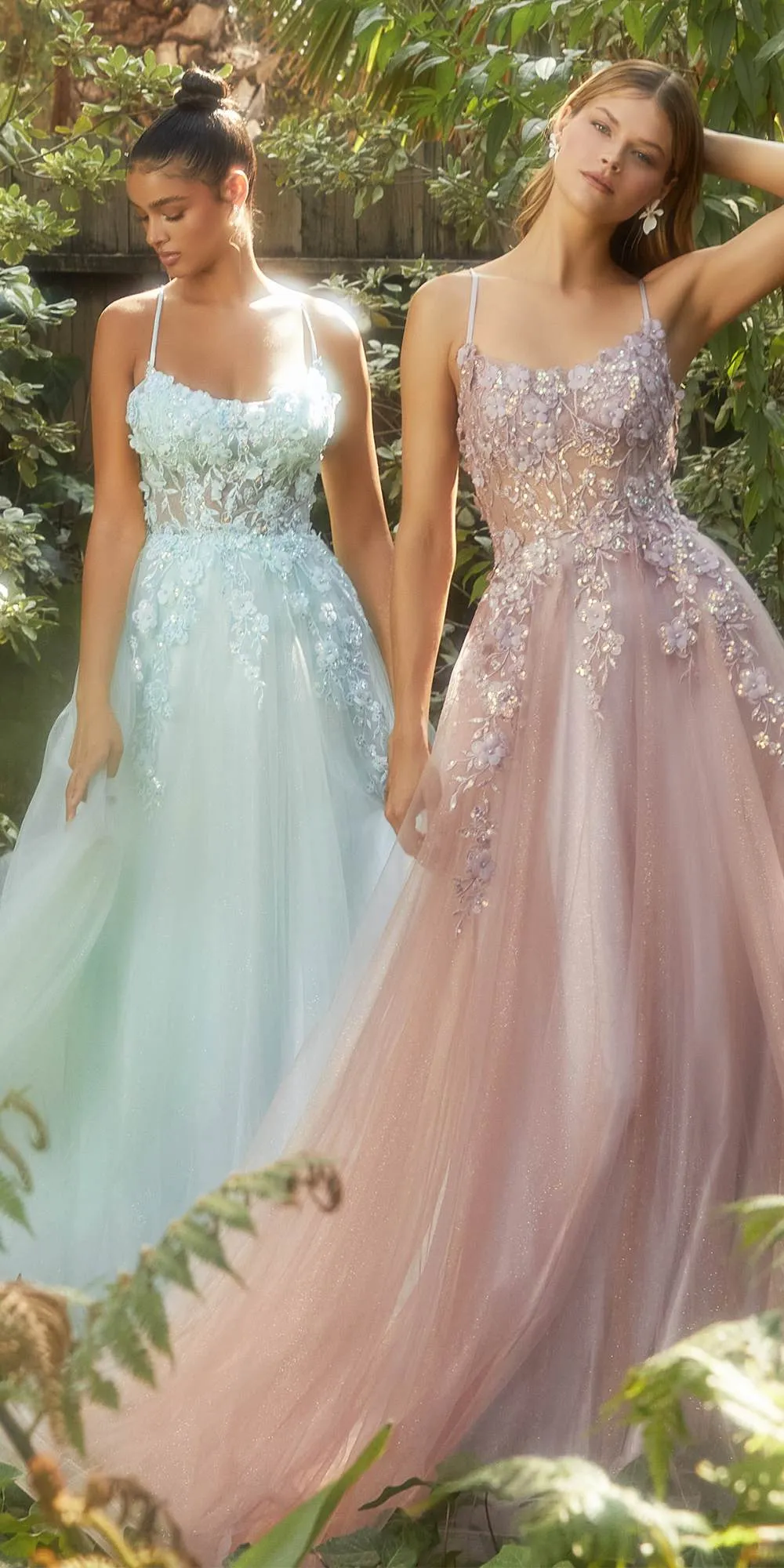Andrea & Leo A1142 Floor Length Floral Applique A-Line Tulle Gown