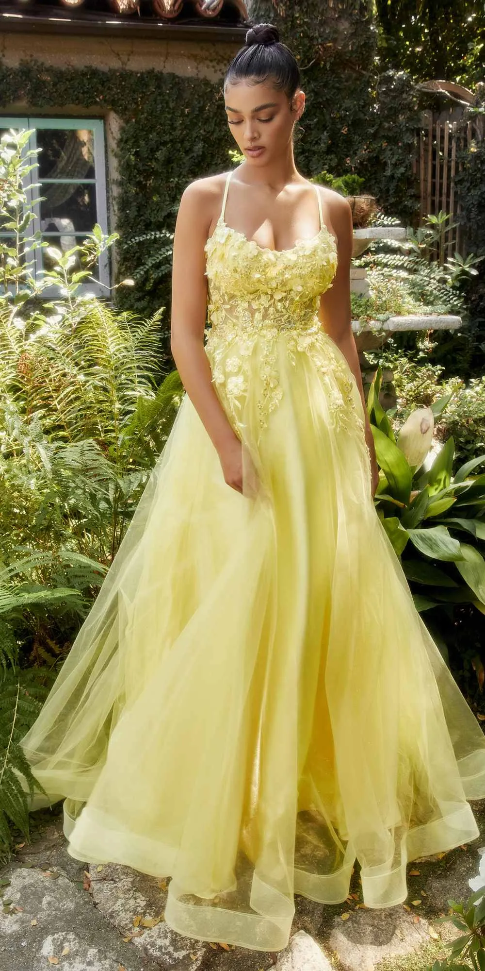 Andrea & Leo A1142 Floor Length Floral Applique A-Line Tulle Gown