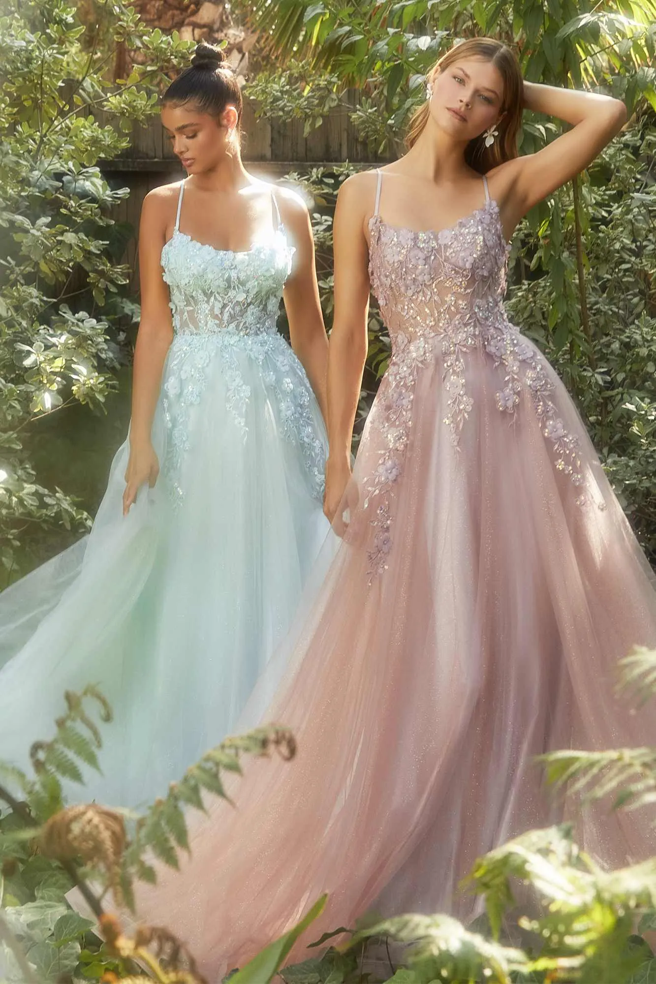 Andrea & Leo A1142 Floor Length Floral Applique A-Line Tulle Gown