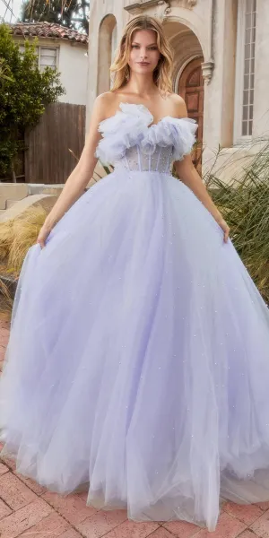 Andrea & Leo A1199 Floor Length Gathered Tulle Pearl A-Line Ball Gown