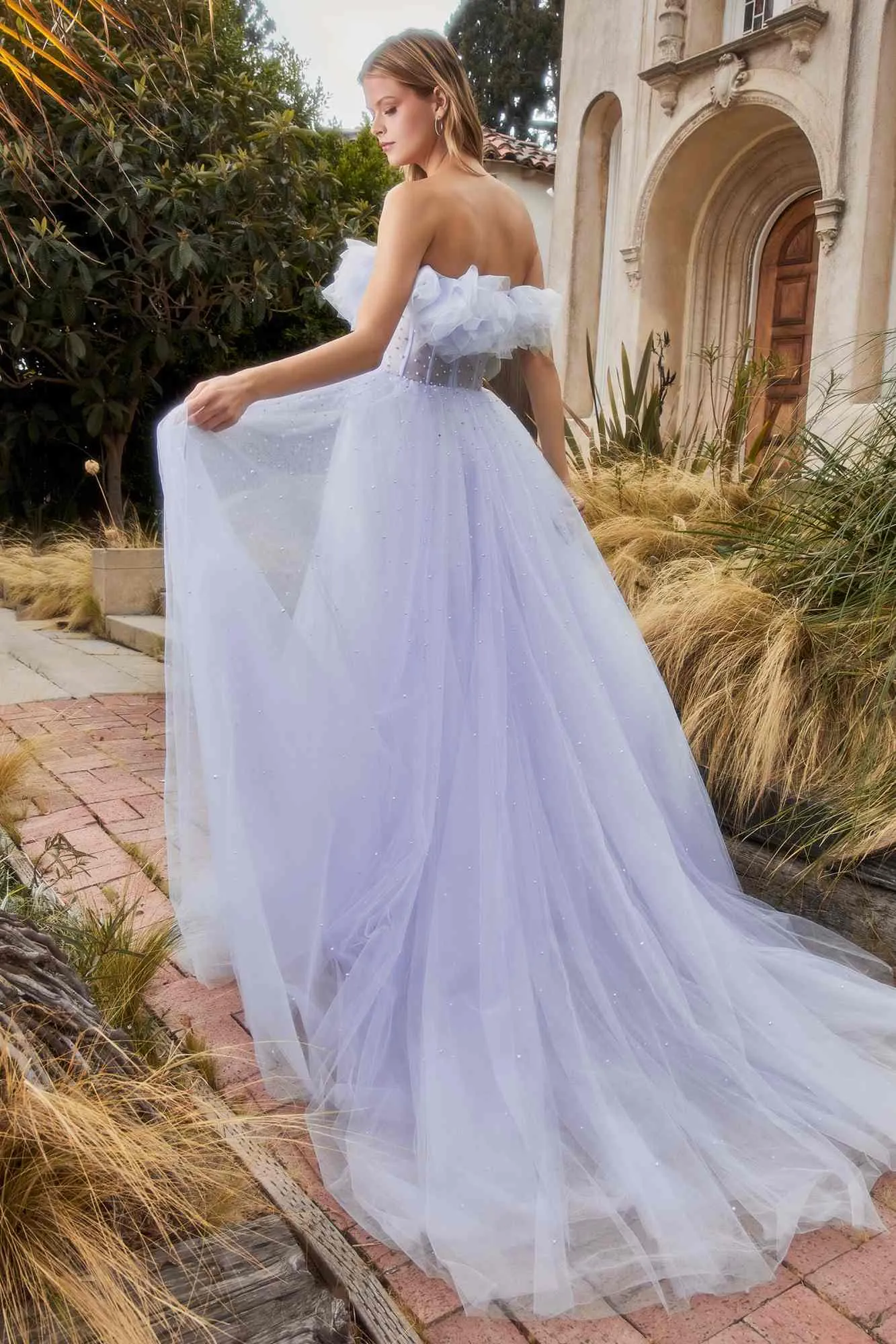 Andrea & Leo A1199 Floor Length Gathered Tulle Pearl A-Line Ball Gown