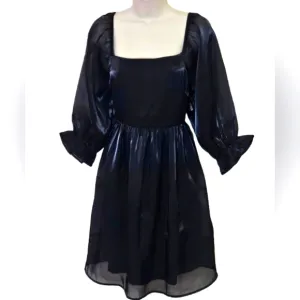 ANDREE By Unit Black Let's Party Dress, Shimmery Puff Sleeve, Large, NWT