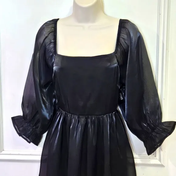 ANDREE By Unit Black Let's Party Dress, Shimmery Puff Sleeve, Large, NWT