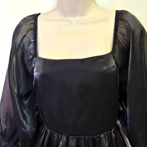 ANDREE By Unit Black Let's Party Dress, Shimmery Puff Sleeve, Large, NWT