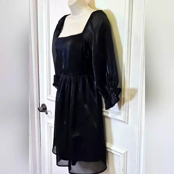 ANDREE By Unit Black Let's Party Dress, Shimmery Puff Sleeve, Large, NWT