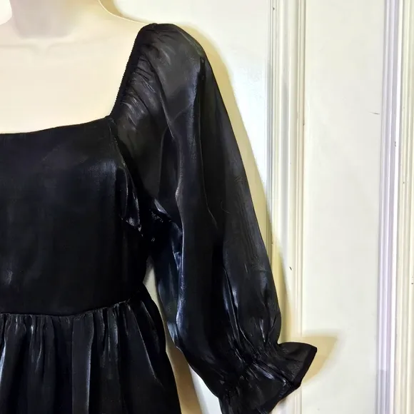 ANDREE By Unit Black Let's Party Dress, Shimmery Puff Sleeve, Large, NWT