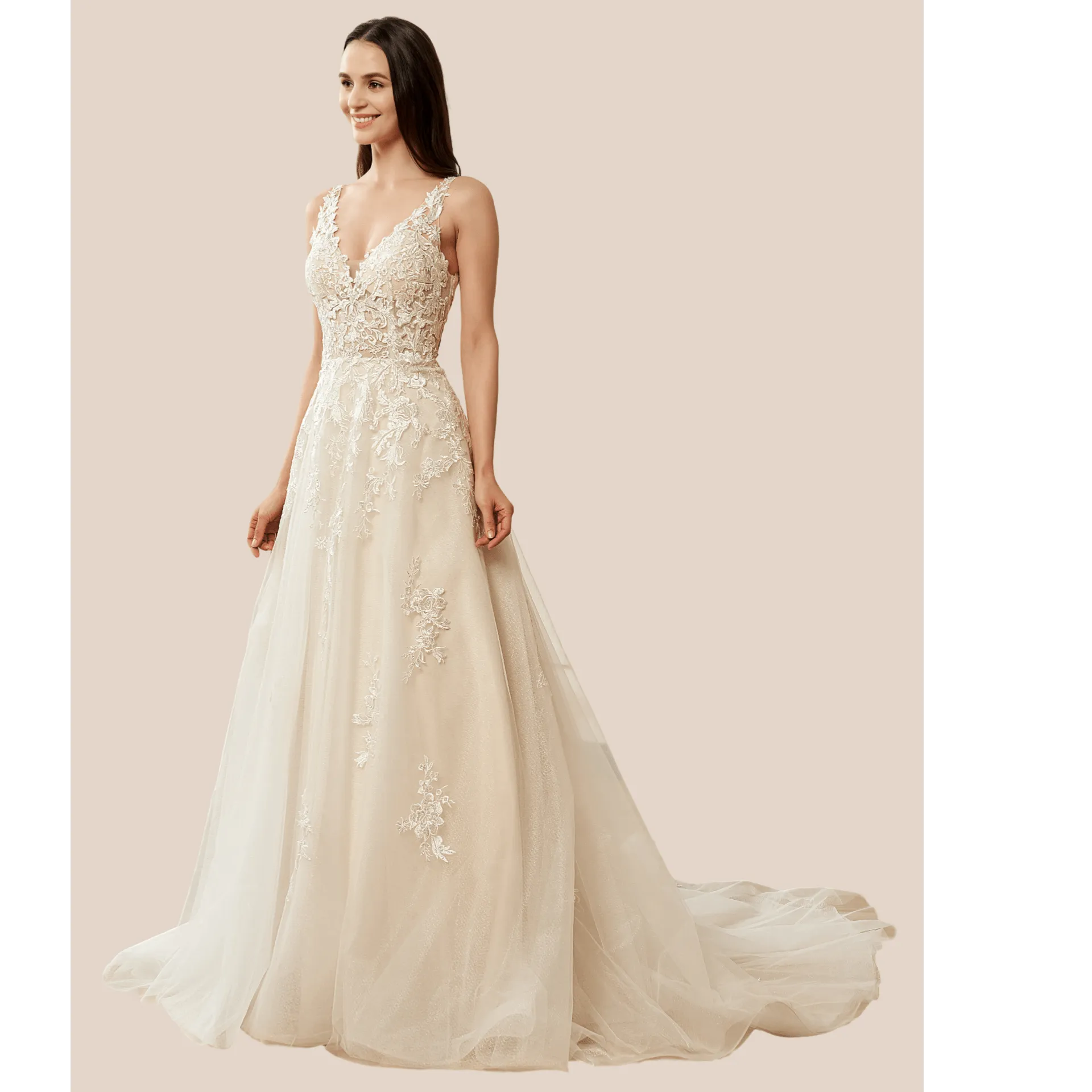 Annika applique lace wedding gown ivory/ivory with sparkle s16-18 Express NZ wide