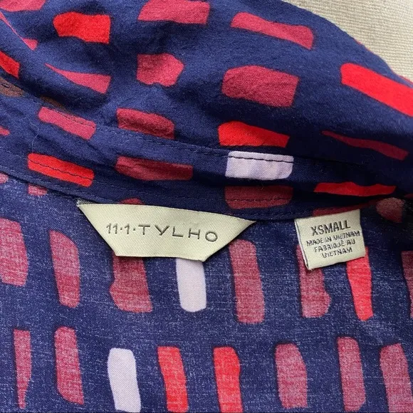 Anthropologie 11.1. Tylho Dress Women's XS Brynn Shirtdress Blue Graphic Red