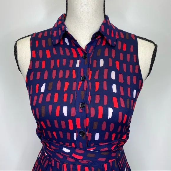 Anthropologie 11.1. Tylho Dress Women's XS Brynn Shirtdress Blue Graphic Red