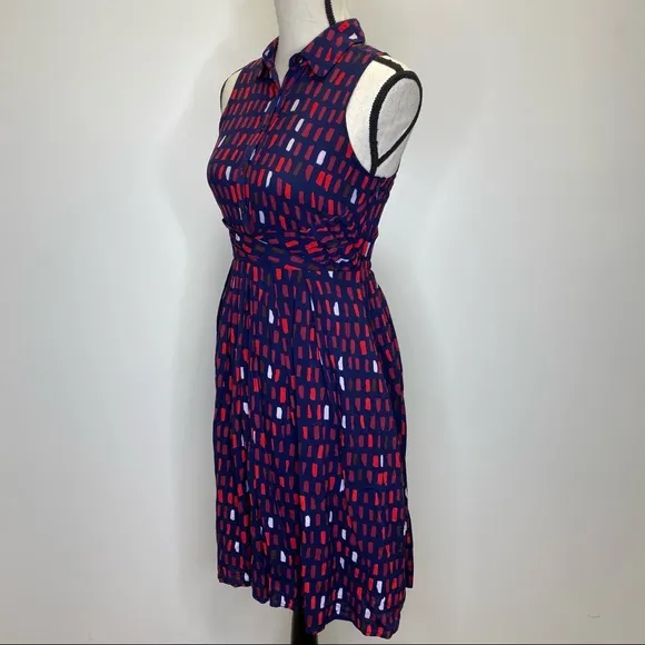 Anthropologie 11.1. Tylho Dress Women's XS Brynn Shirtdress Blue Graphic Red