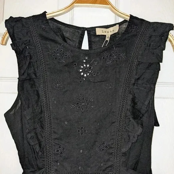 Anthropologie Lenon Eyelet Fit &amp; Flare Dress Black Tie Sz. Small NWT $200