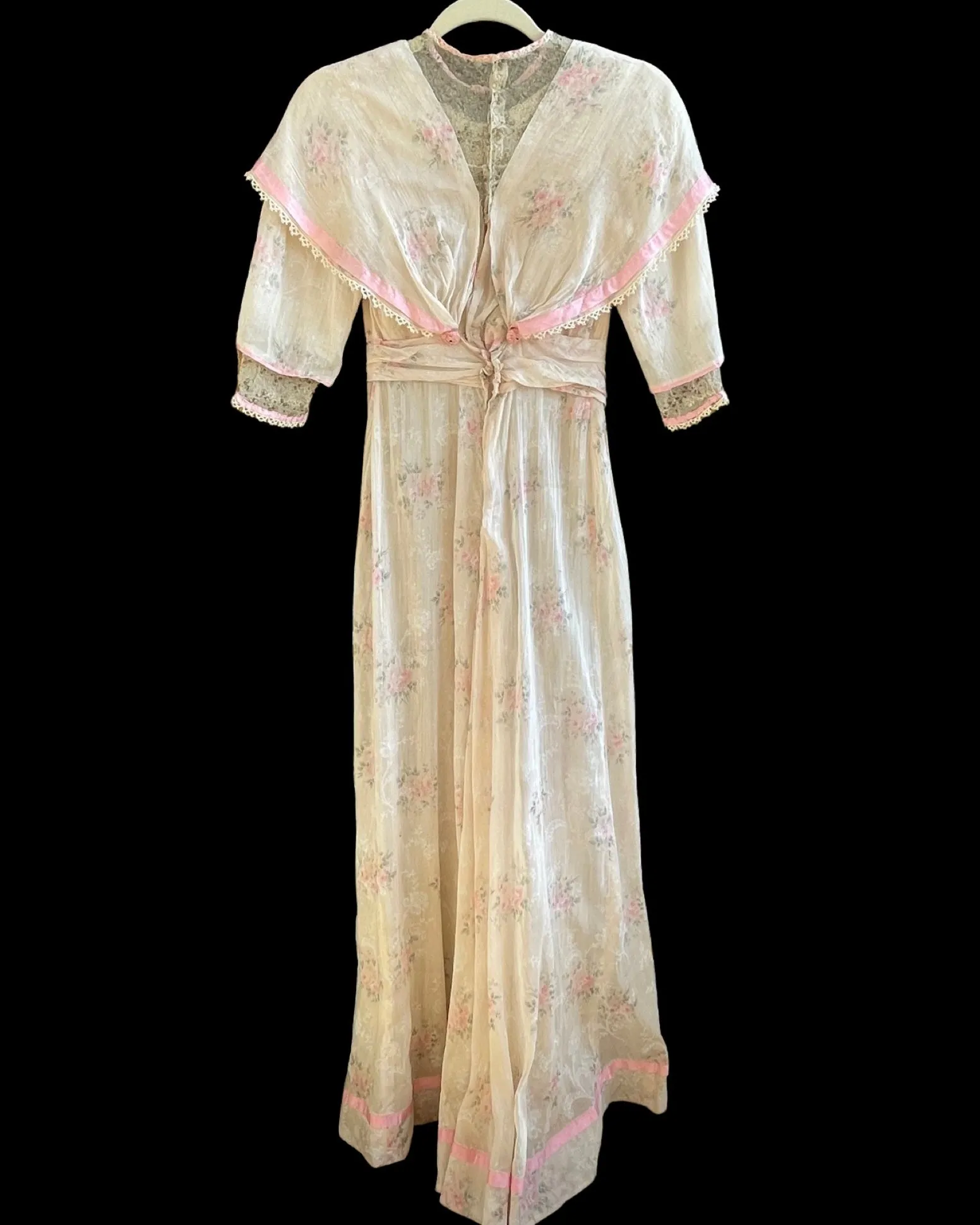 Antique Edwardian Watercolor Springtime Floral Gown