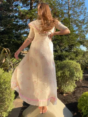 Antique Edwardian Watercolor Springtime Floral Gown