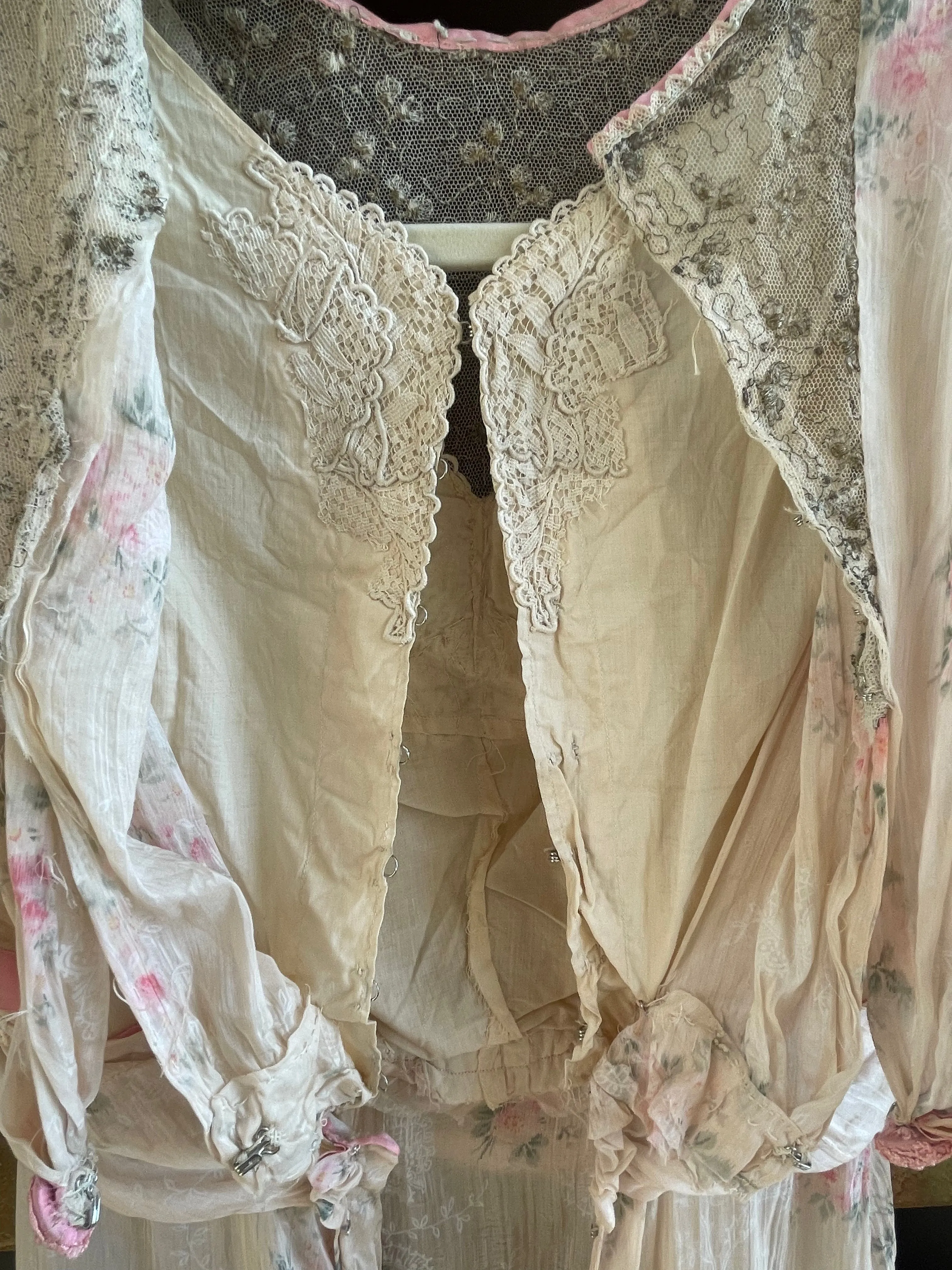 Antique Edwardian Watercolor Springtime Floral Gown