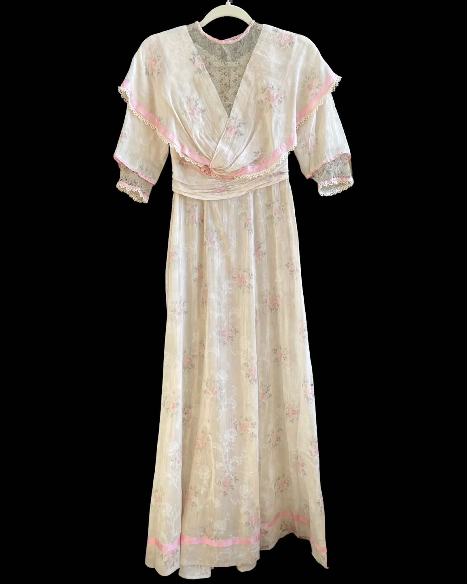 Antique Edwardian Watercolor Springtime Floral Gown