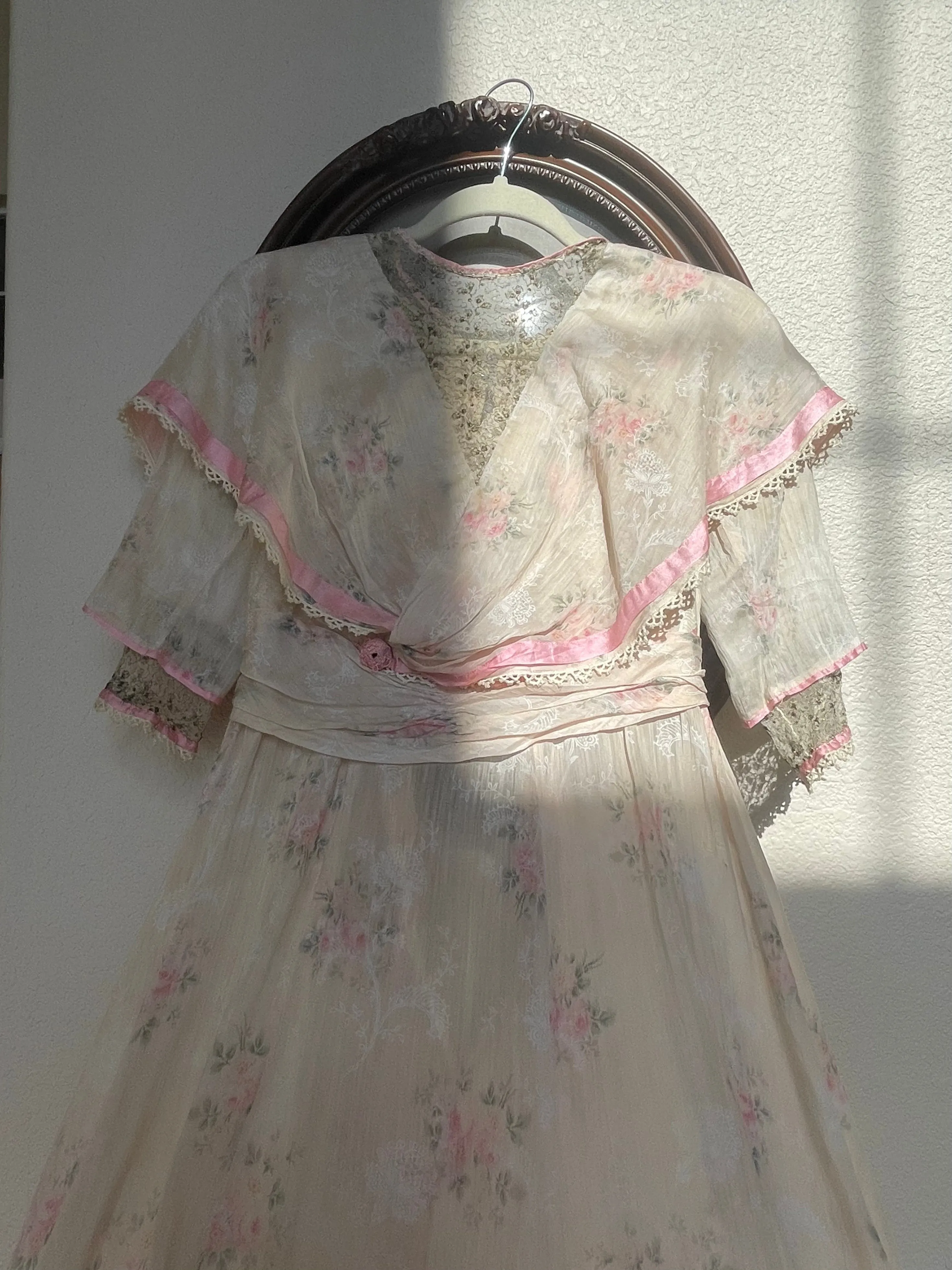 Antique Edwardian Watercolor Springtime Floral Gown