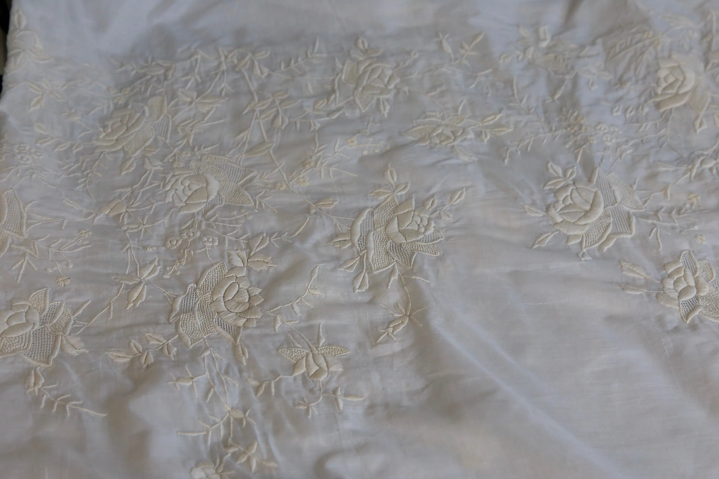 Antique Victorian 1890s sheer cotton lawn floral embroidered tea gown fabric 5 yards