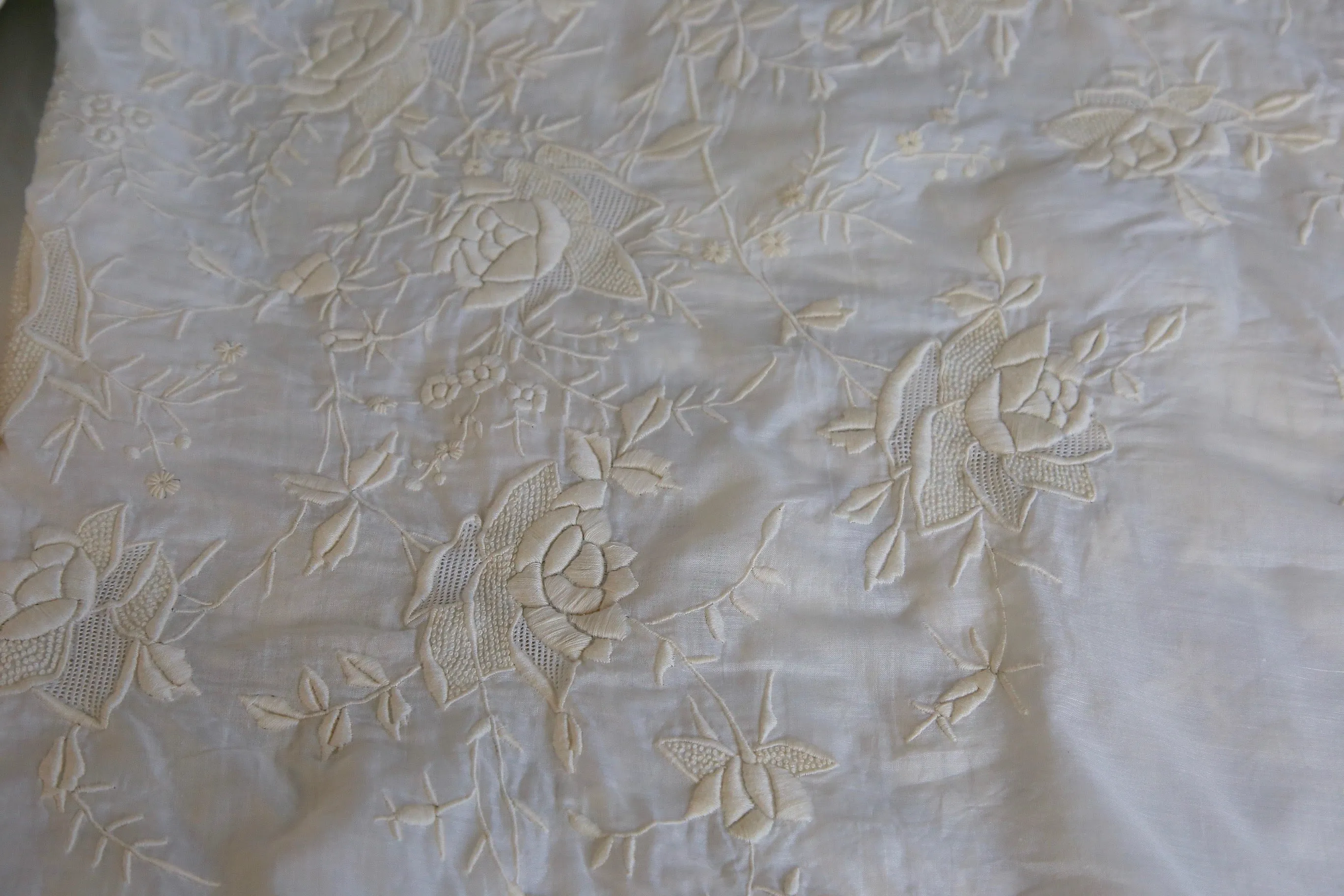 Antique Victorian 1890s sheer cotton lawn floral embroidered tea gown fabric 5 yards