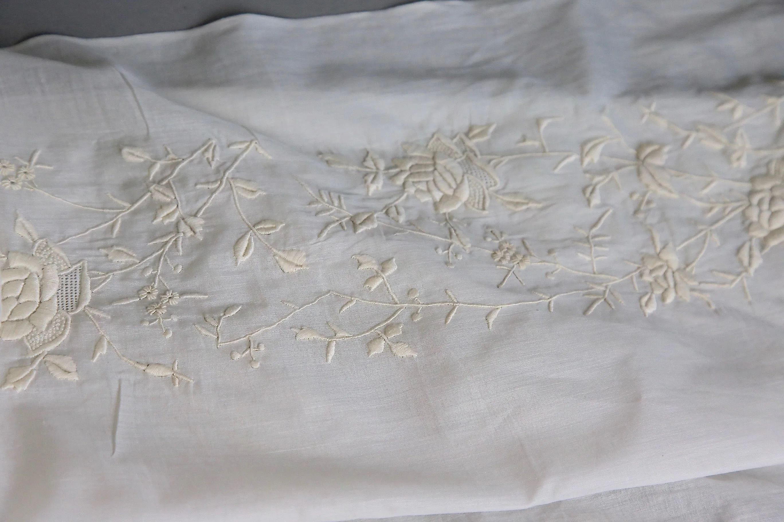 Antique Victorian 1890s sheer cotton lawn floral embroidered tea gown fabric 5 yards