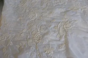 Antique Victorian 1890s sheer cotton lawn floral embroidered tea gown fabric 5 yards