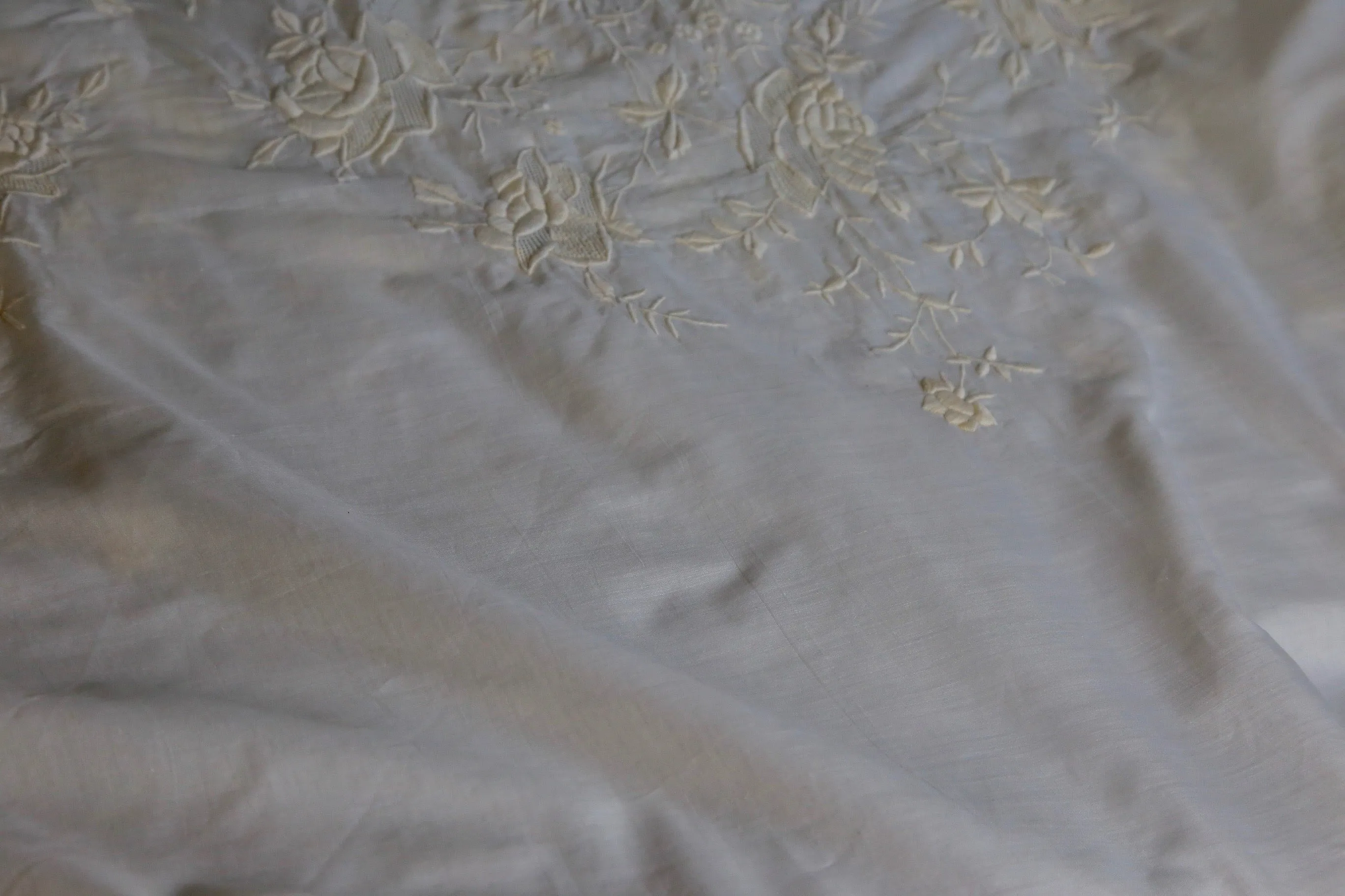Antique Victorian 1890s sheer cotton lawn floral embroidered tea gown fabric 5 yards