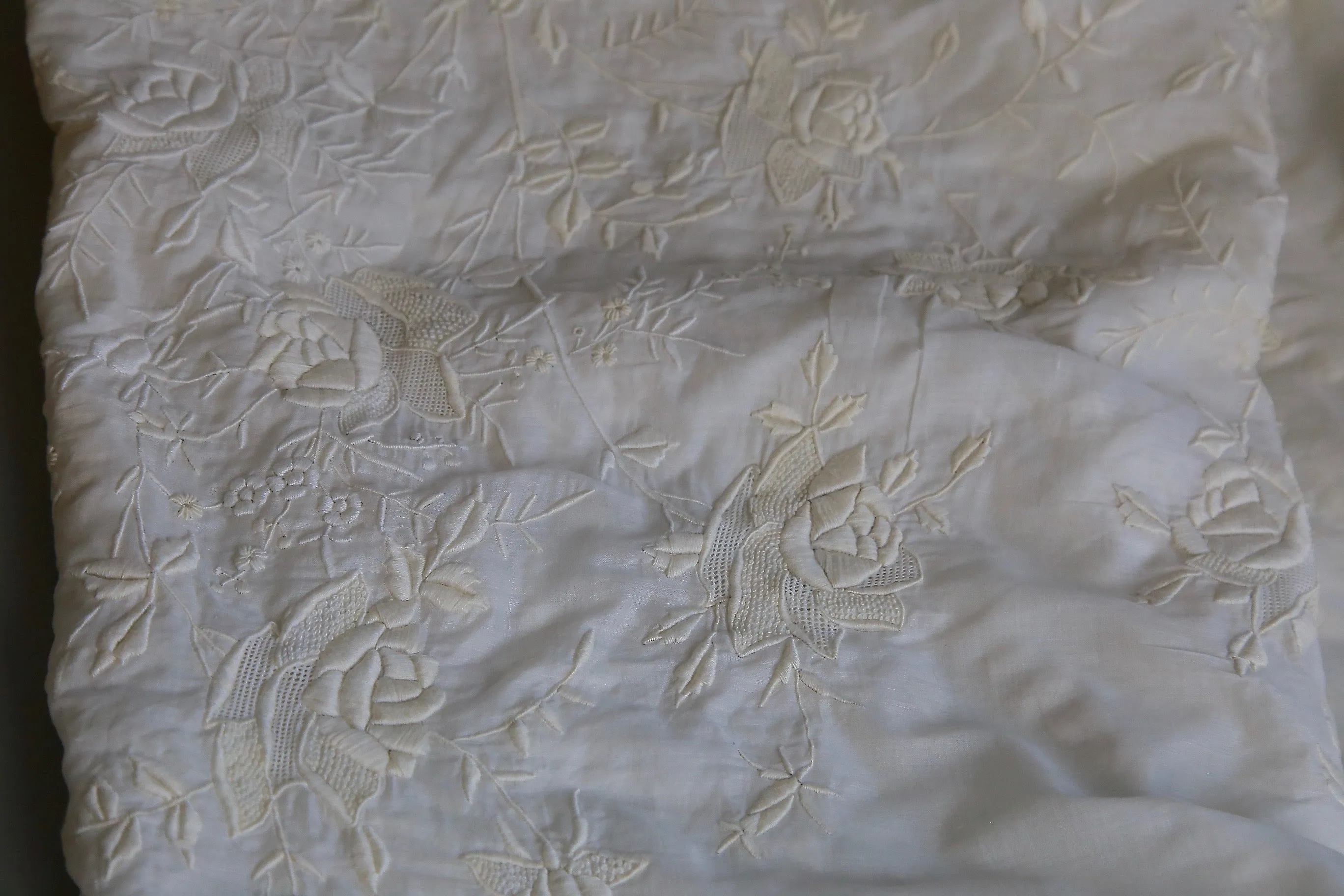 Antique Victorian 1890s sheer cotton lawn floral embroidered tea gown fabric 5 yards