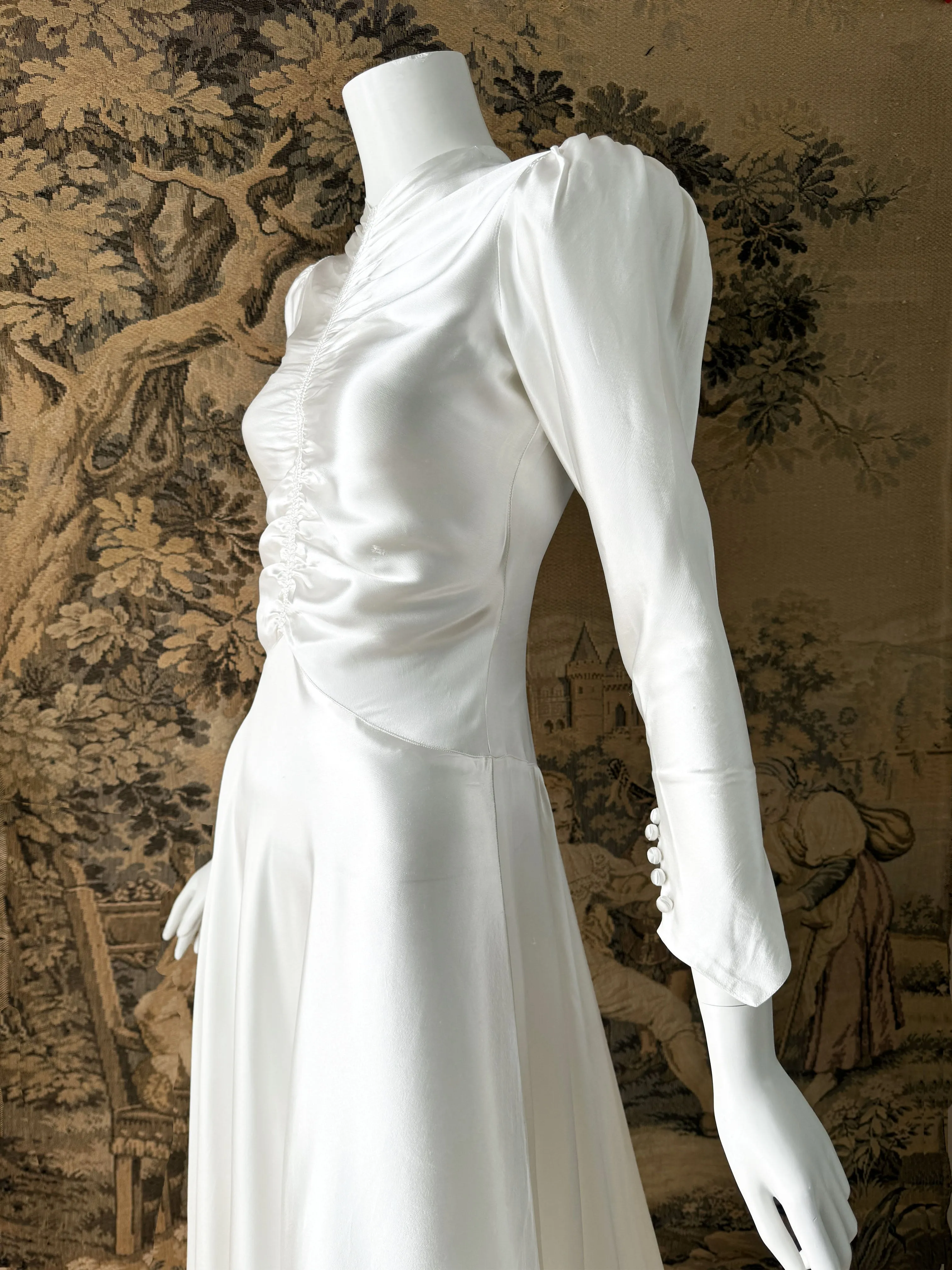 Art Deco 1930s Ruched Satin Wedding Dress