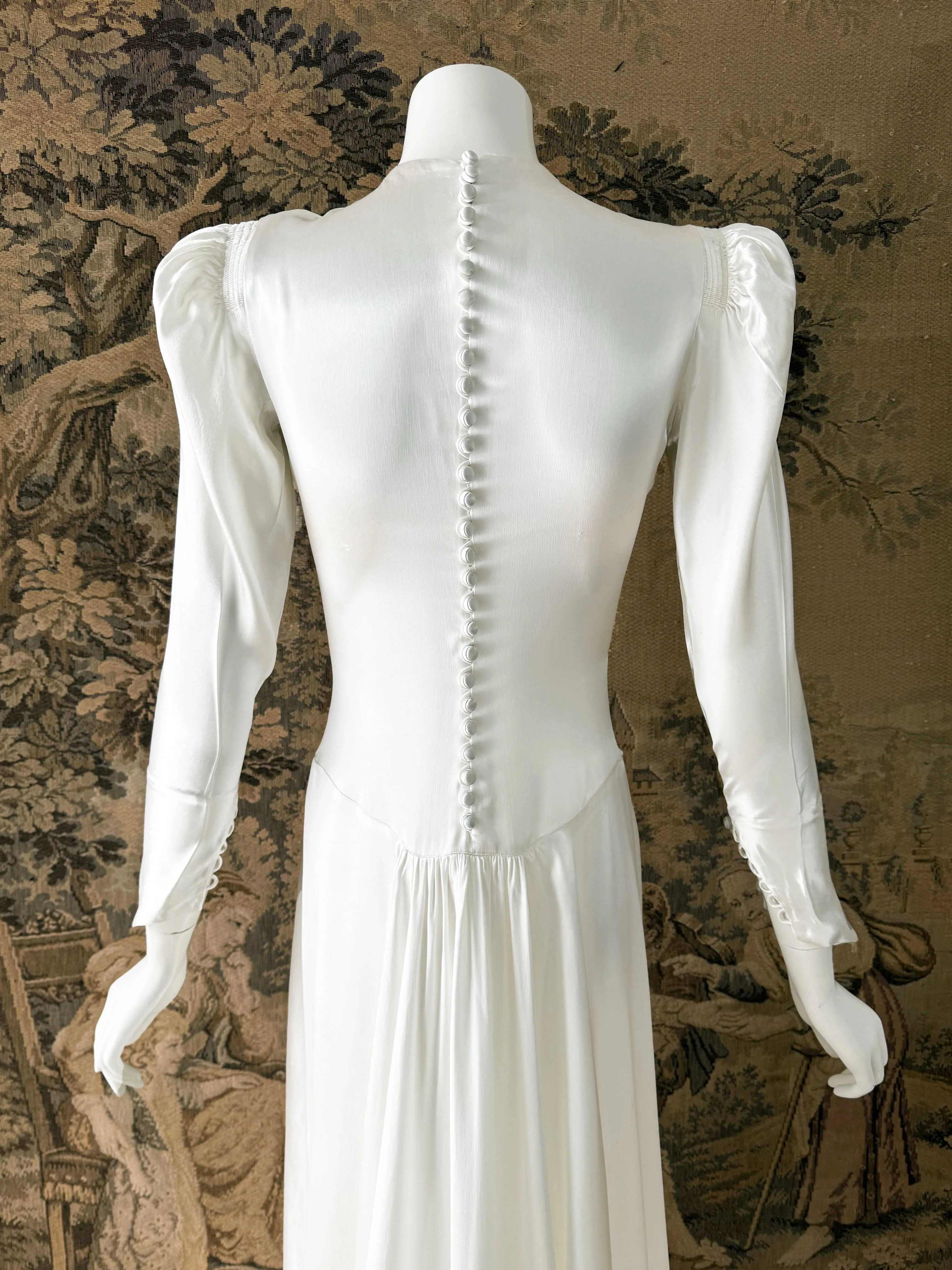 Art Deco 1930s Ruched Satin Wedding Dress