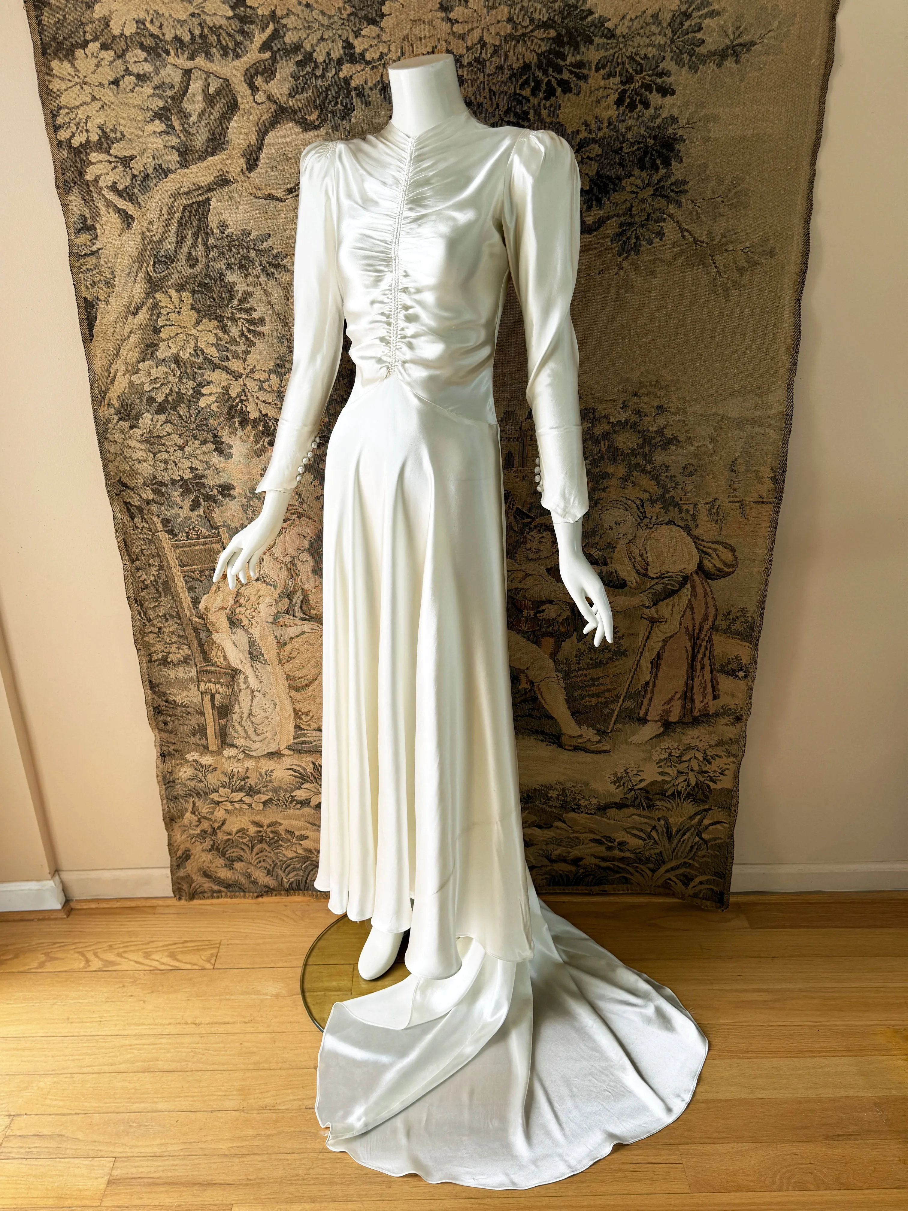 Art Deco 1930s Ruched Satin Wedding Dress