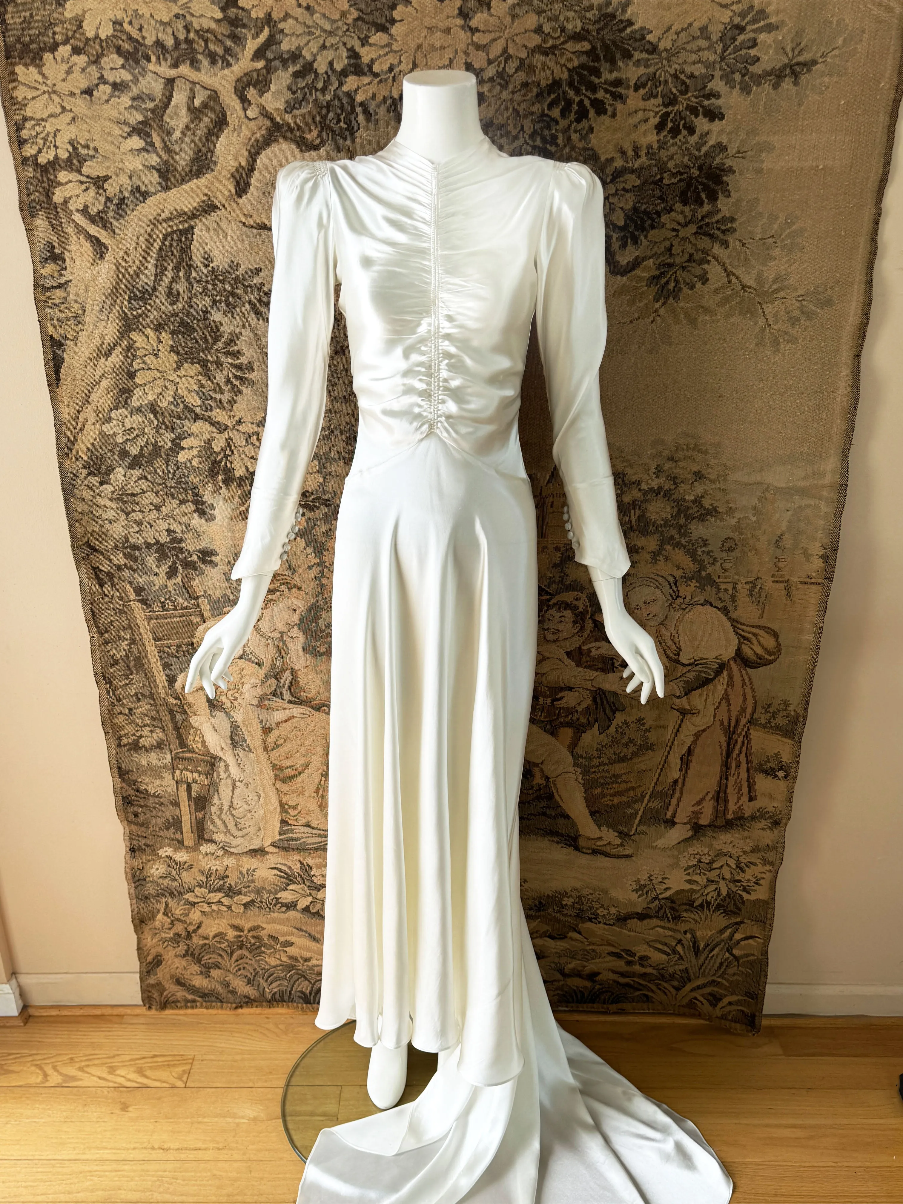 Art Deco 1930s Ruched Satin Wedding Dress