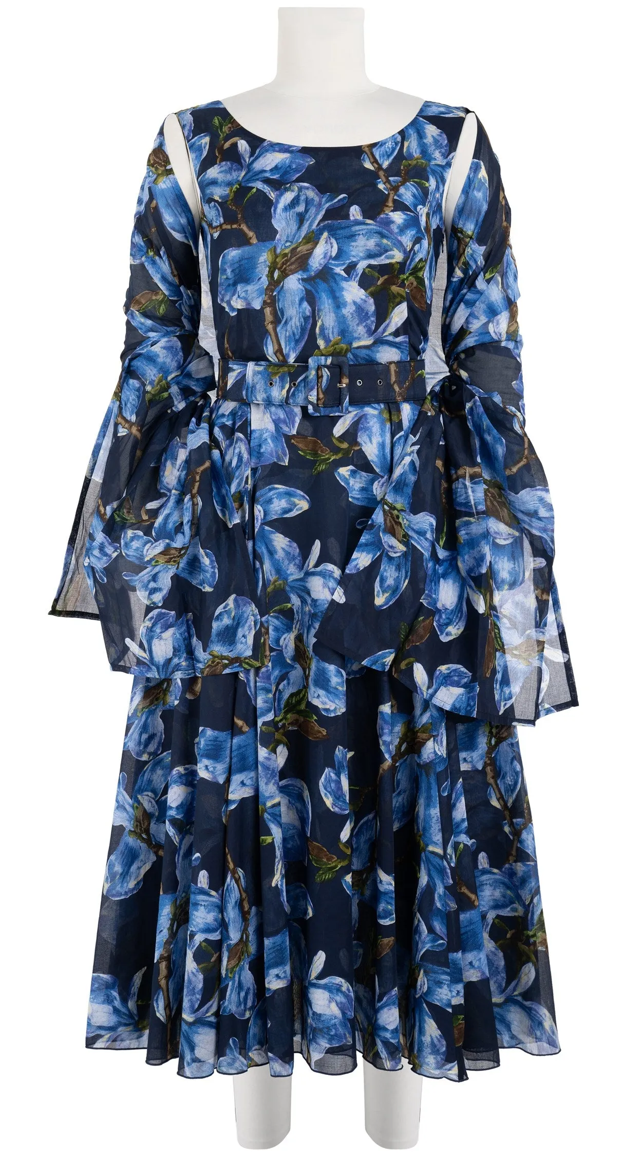 Aster  Dress Boat Neck Sleeveless Midi Length Cotton Musola (Magnolia Blossom Black)