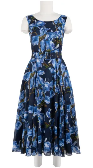 Aster  Dress Boat Neck Sleeveless Midi Length Cotton Musola (Magnolia Blossom Black)