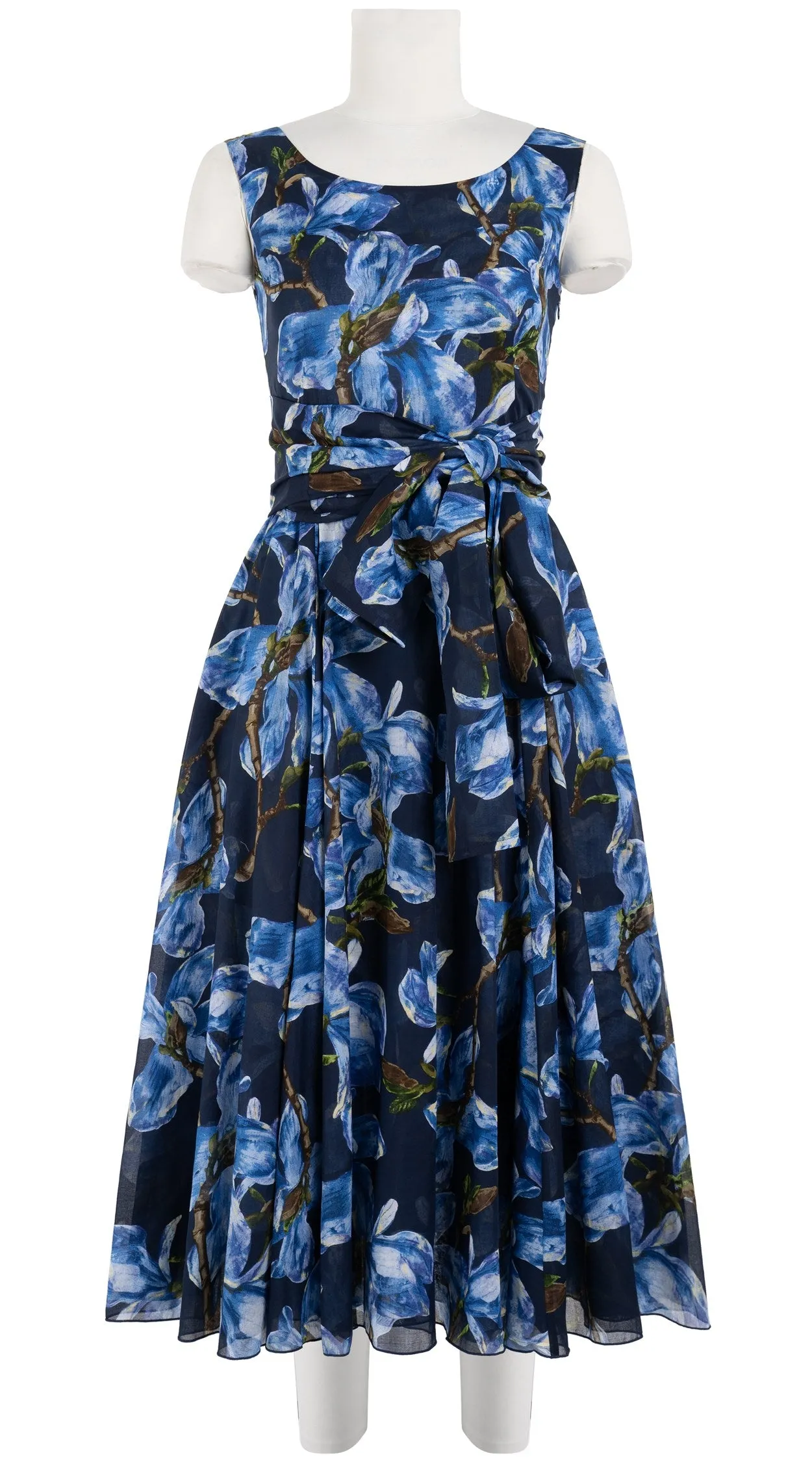 Aster  Dress Boat Neck Sleeveless Midi Length Cotton Musola (Magnolia Blossom Black)