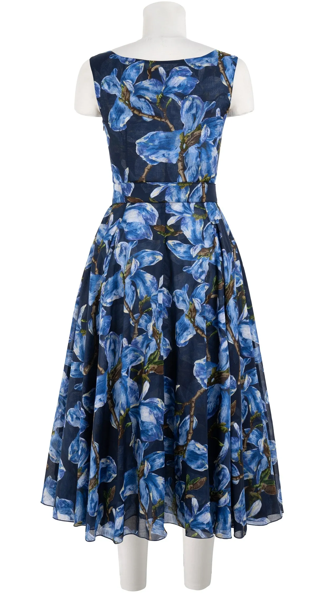 Aster  Dress Boat Neck Sleeveless Midi Length Cotton Musola (Magnolia Blossom Black)