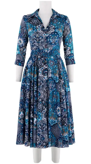 Aster Dress Shirt Collar 3/4 Sleeve Midi Length Cotton Musola (Casper Wallpaper Bright)