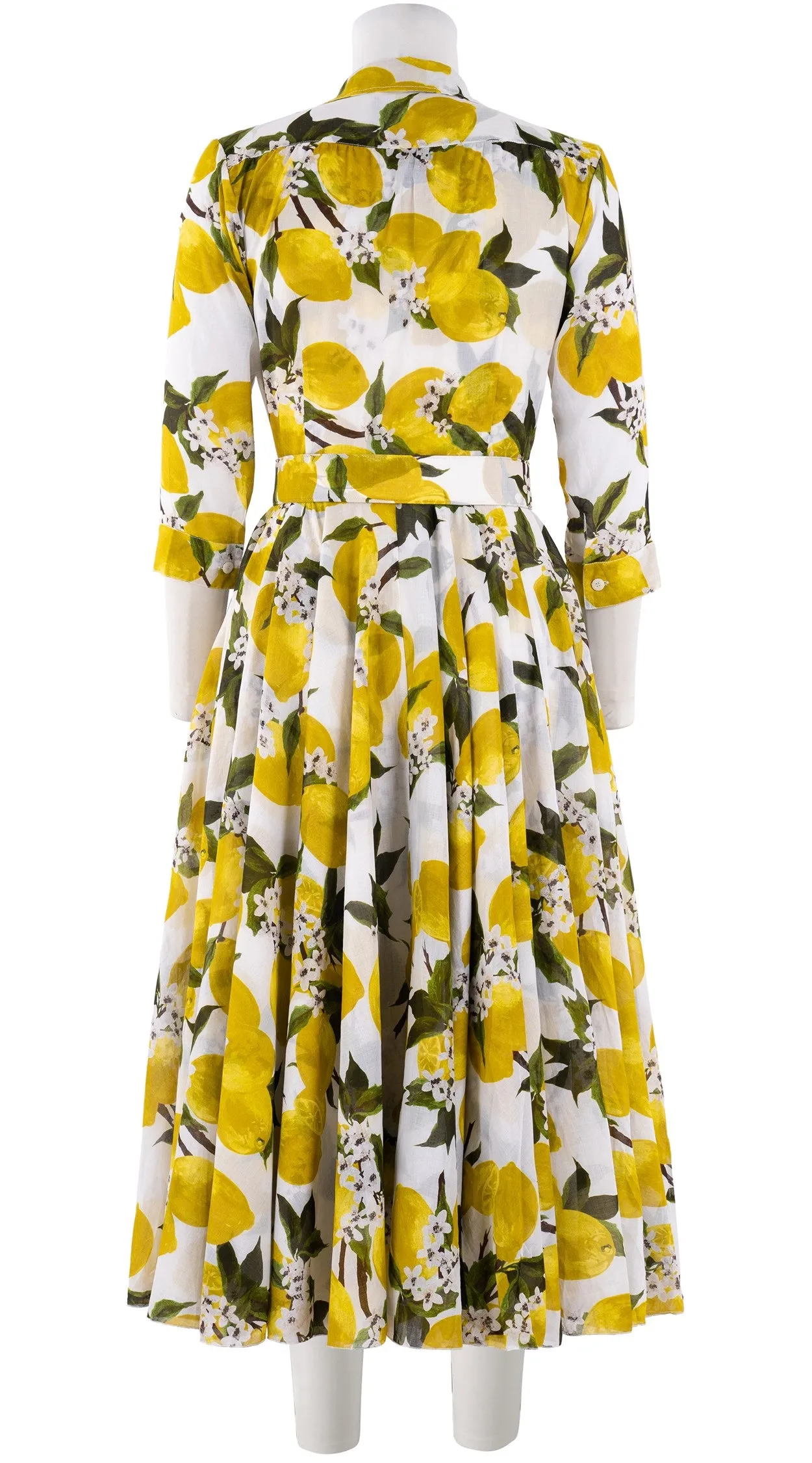 Aster Dress Shirt Collar 3/4 Sleeve Midi Length Cotton Musola (Lemon Original)