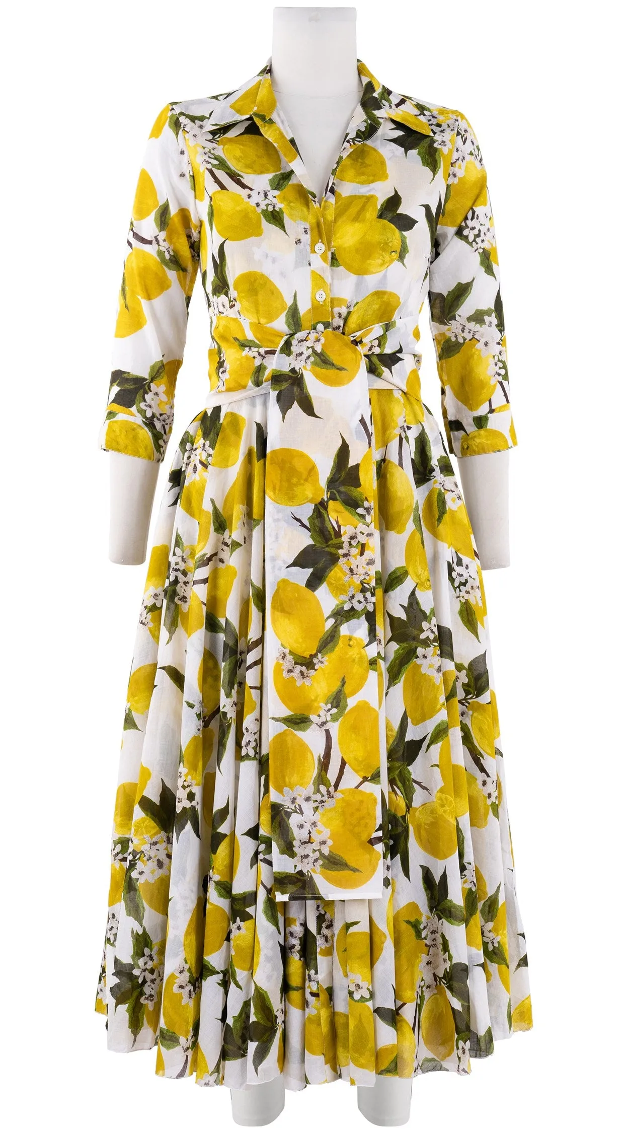 Aster Dress Shirt Collar 3/4 Sleeve Midi Length Cotton Musola (Lemon Original)
