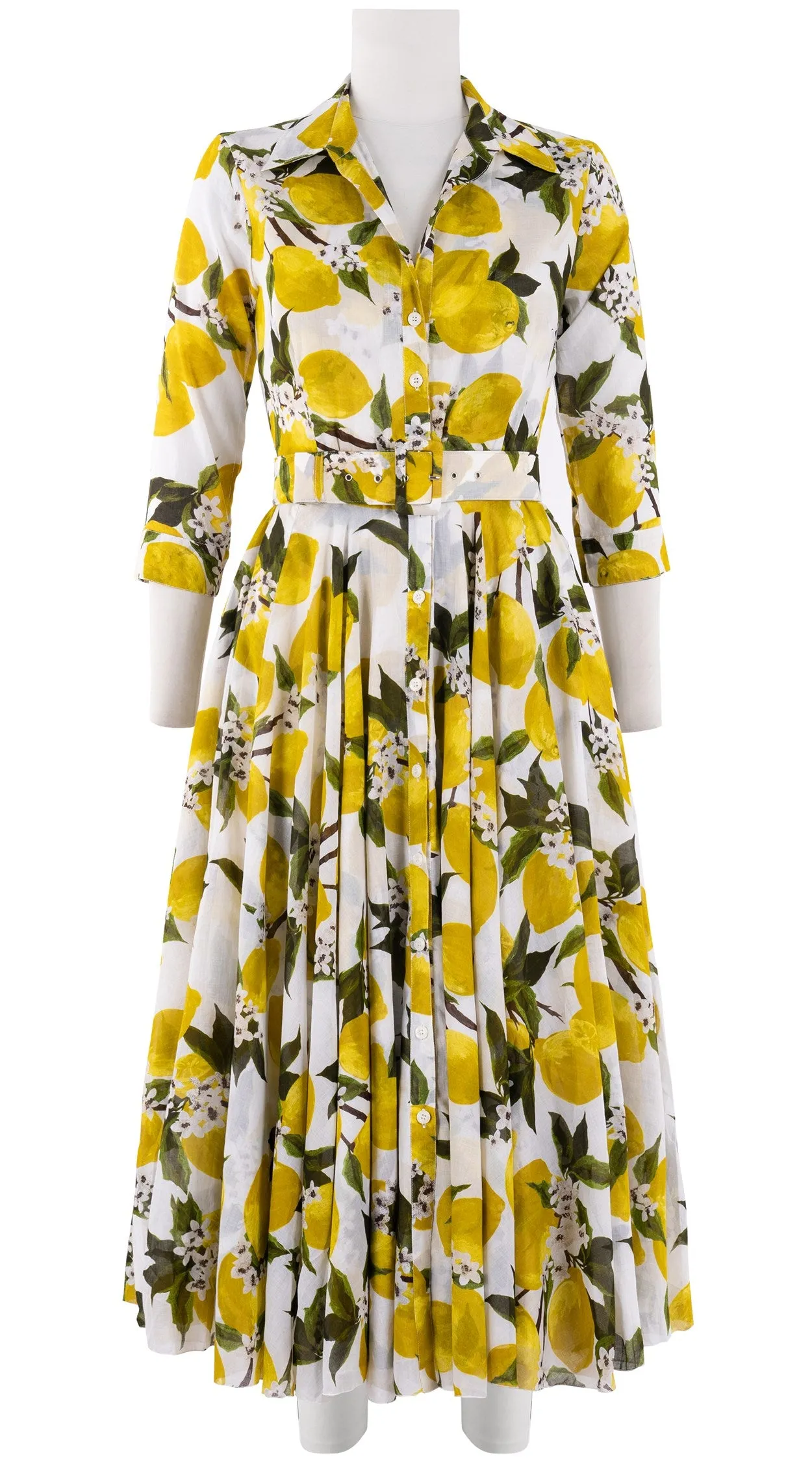 Aster Dress Shirt Collar 3/4 Sleeve Midi Length Cotton Musola (Lemon Original)