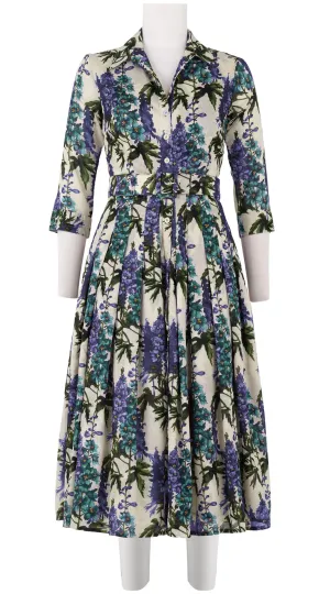Audrey Dress #4 Shirt Collar 3/4 Sleeve Midi Length Cotton Musola (Campanula Flower)