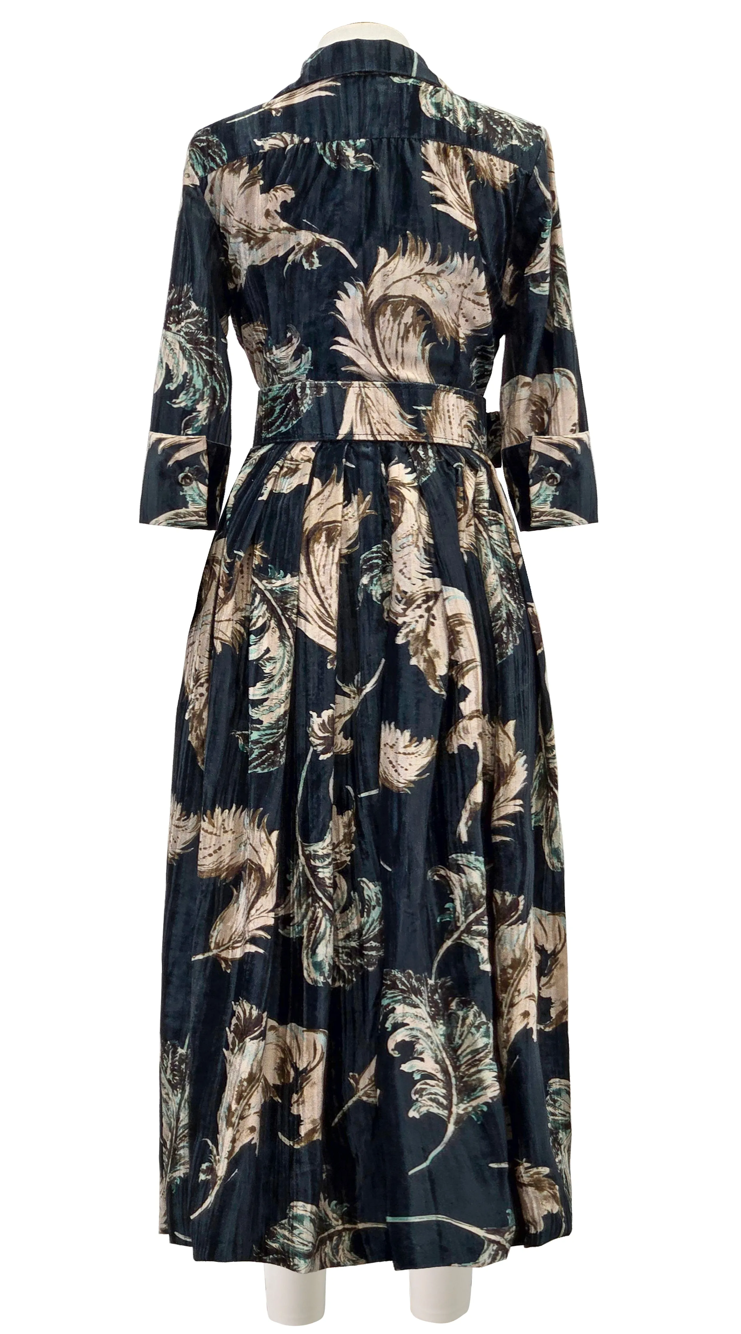 Audrey Dress #4 Shirt Collar 3/4 Sleeve Midi Length Velvet Vicose (Feather Lightness Dark)