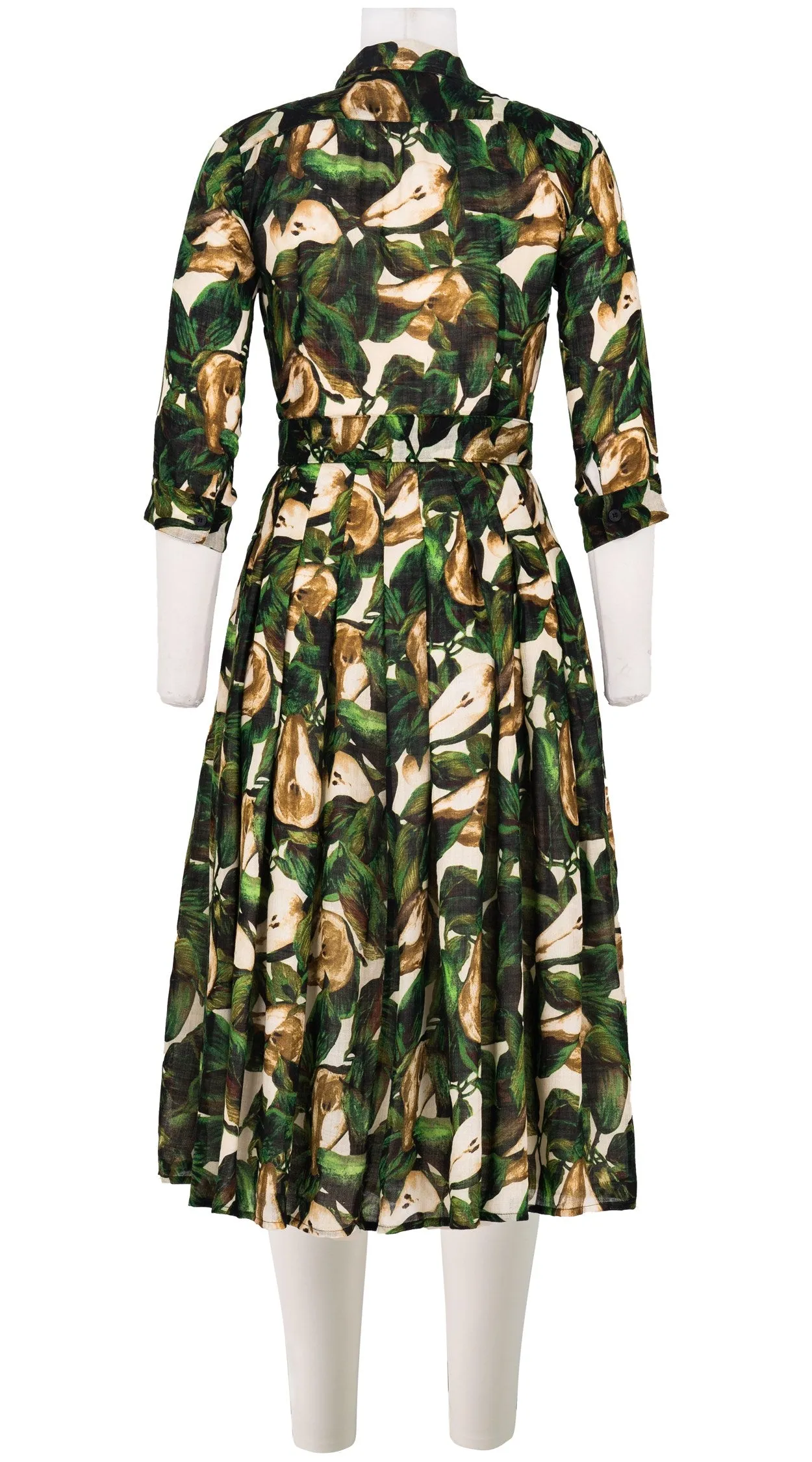 Audrey Dress #4 Shirt Collar 3/4 Sleeve Midi Length Wool Musola (Pear Harvest)