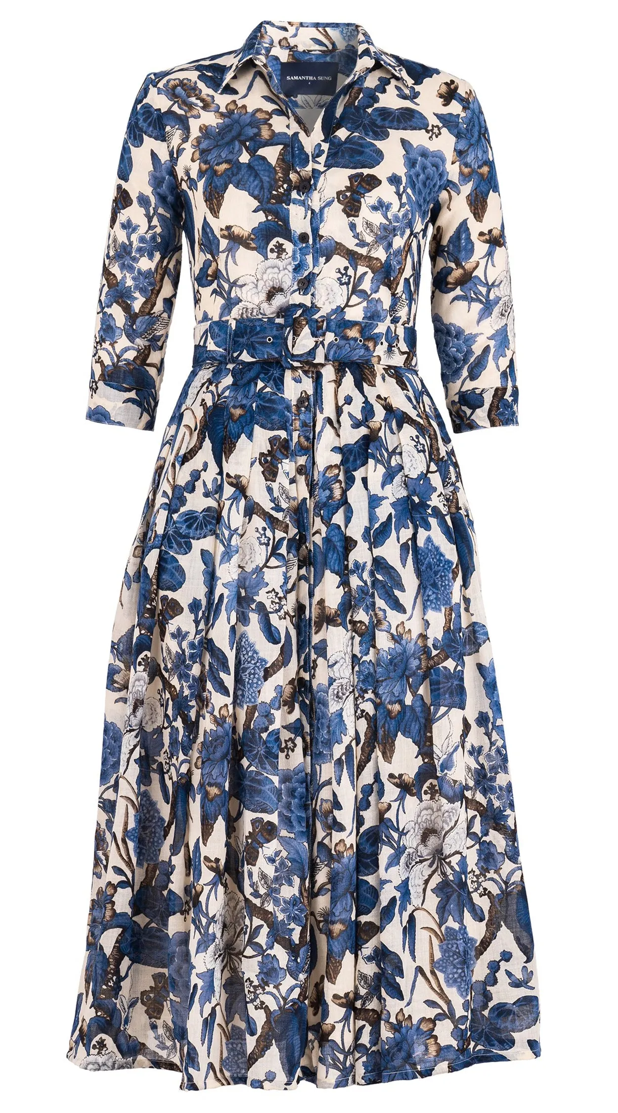 Audrey Dress #4 Shirt Collar 3/4 Sleeve Midi Plus Length Wool Musola (Hill Garden)