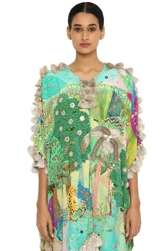 Aurora Kuno Print Crepe Embroidered Free Sized Kaftan