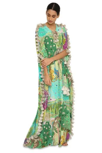 Aurora Kuno Print Crepe Embroidered Free Sized Kaftan