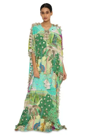 Aurora Kuno Print Crepe Embroidered Free Sized Kaftan