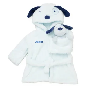 Babies personalised dressing gown and toy gift set Blue