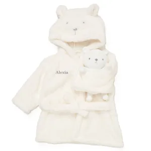 Babies personalised dressing gown and toy gift set Cream