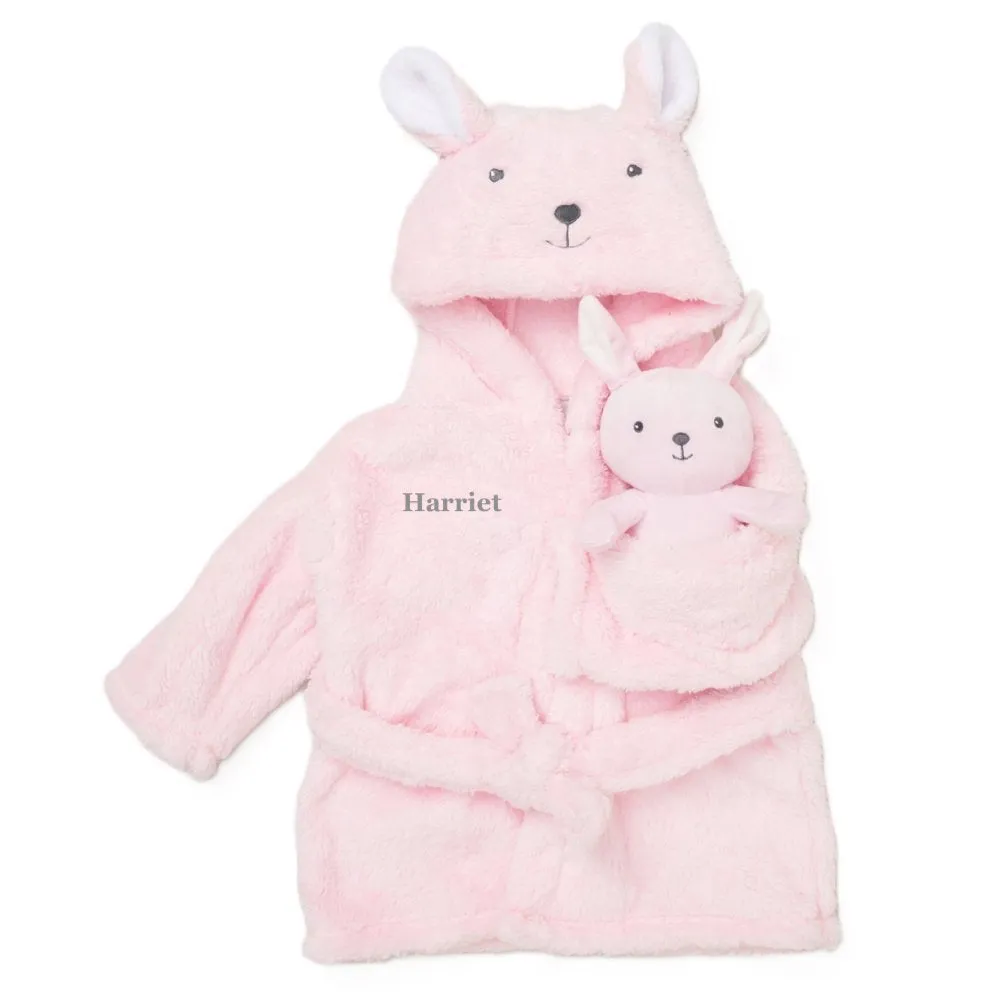 Babies personalised dressing gown and toy gift set Cream